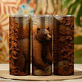 20 oz straight tumbler with 3D tooled leather grizzly bear design.