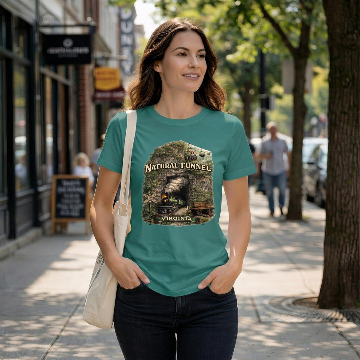 Women's Vintage Steam Engine Natural Tunnel Virginia Railroad Shirt