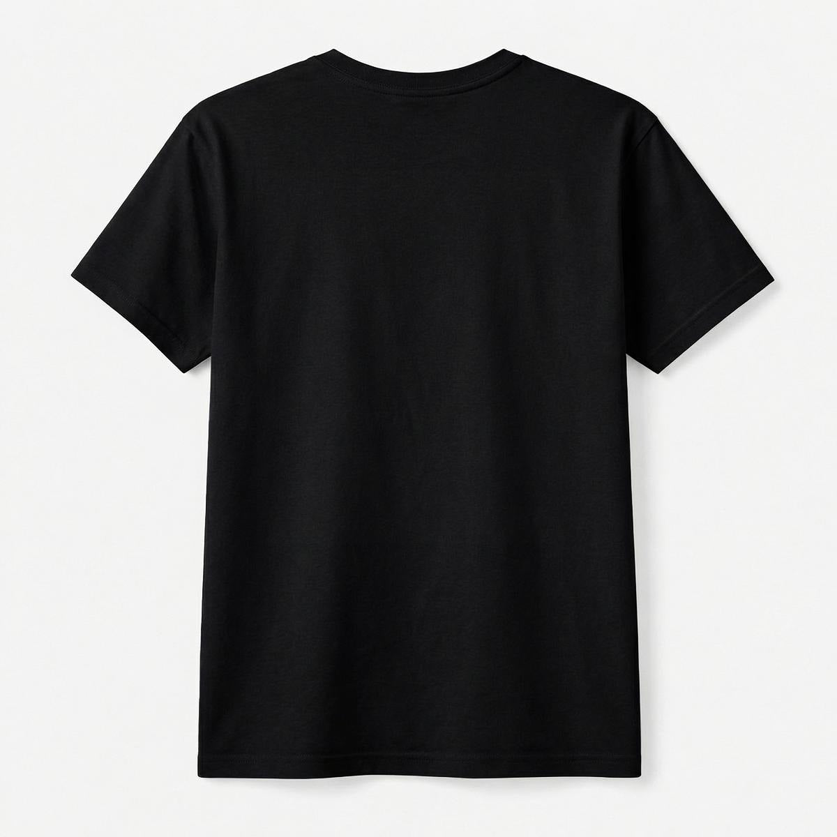 Black t-shirt on a white background.