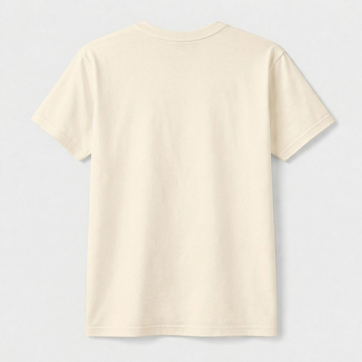Plain Cream-colored t-shirt on a light white background.