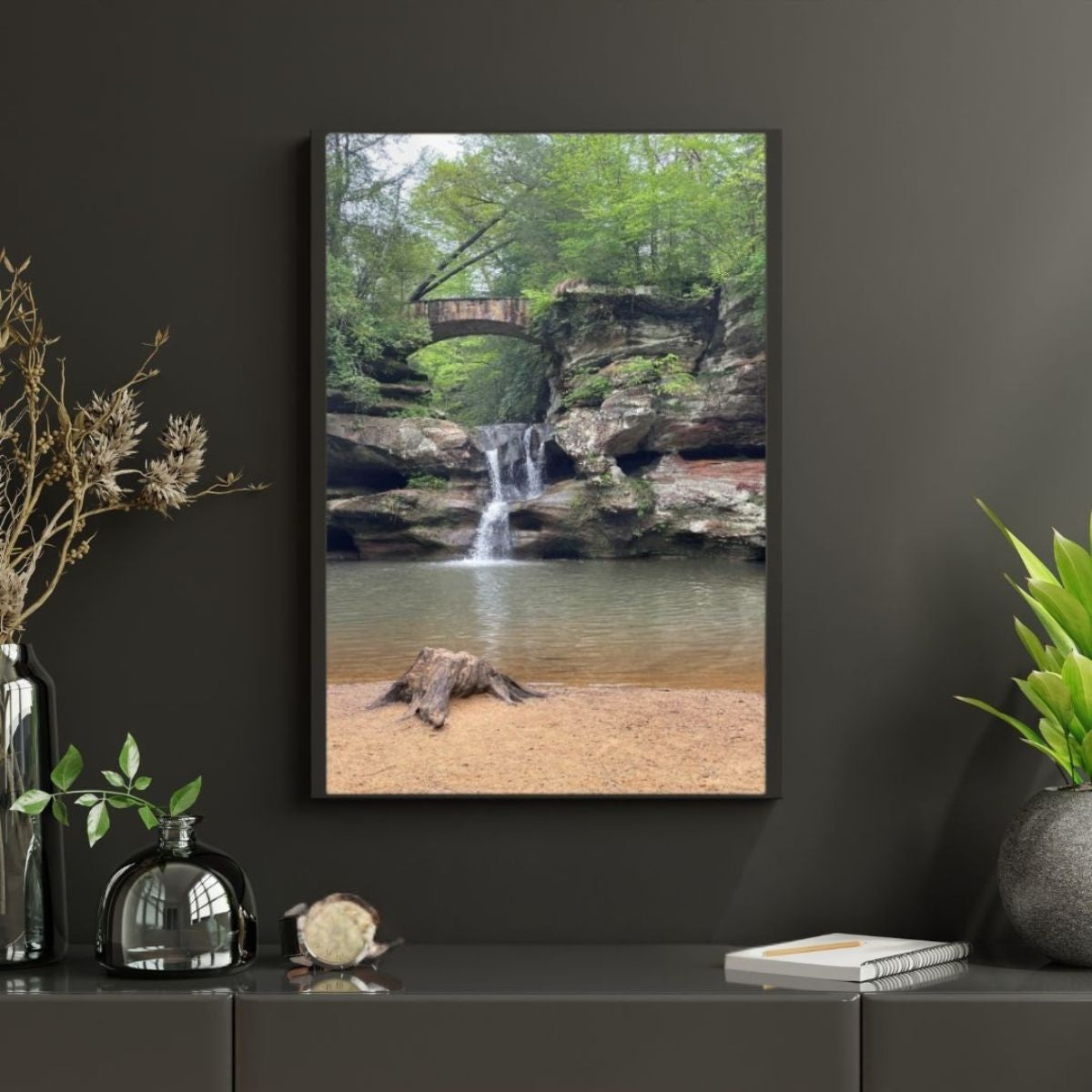 Waterfall under Stonebridge canvas wall art-vertical - Mary's Creations