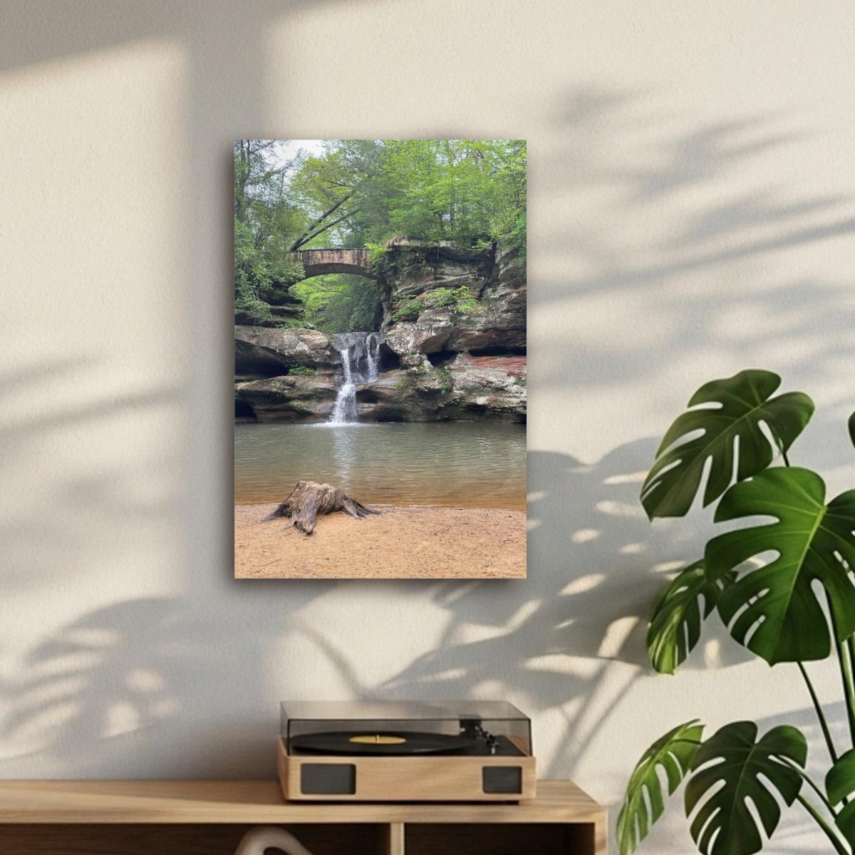 Vertical waterfall cascade under Stonebridge canvas wall art - Mary's Creations